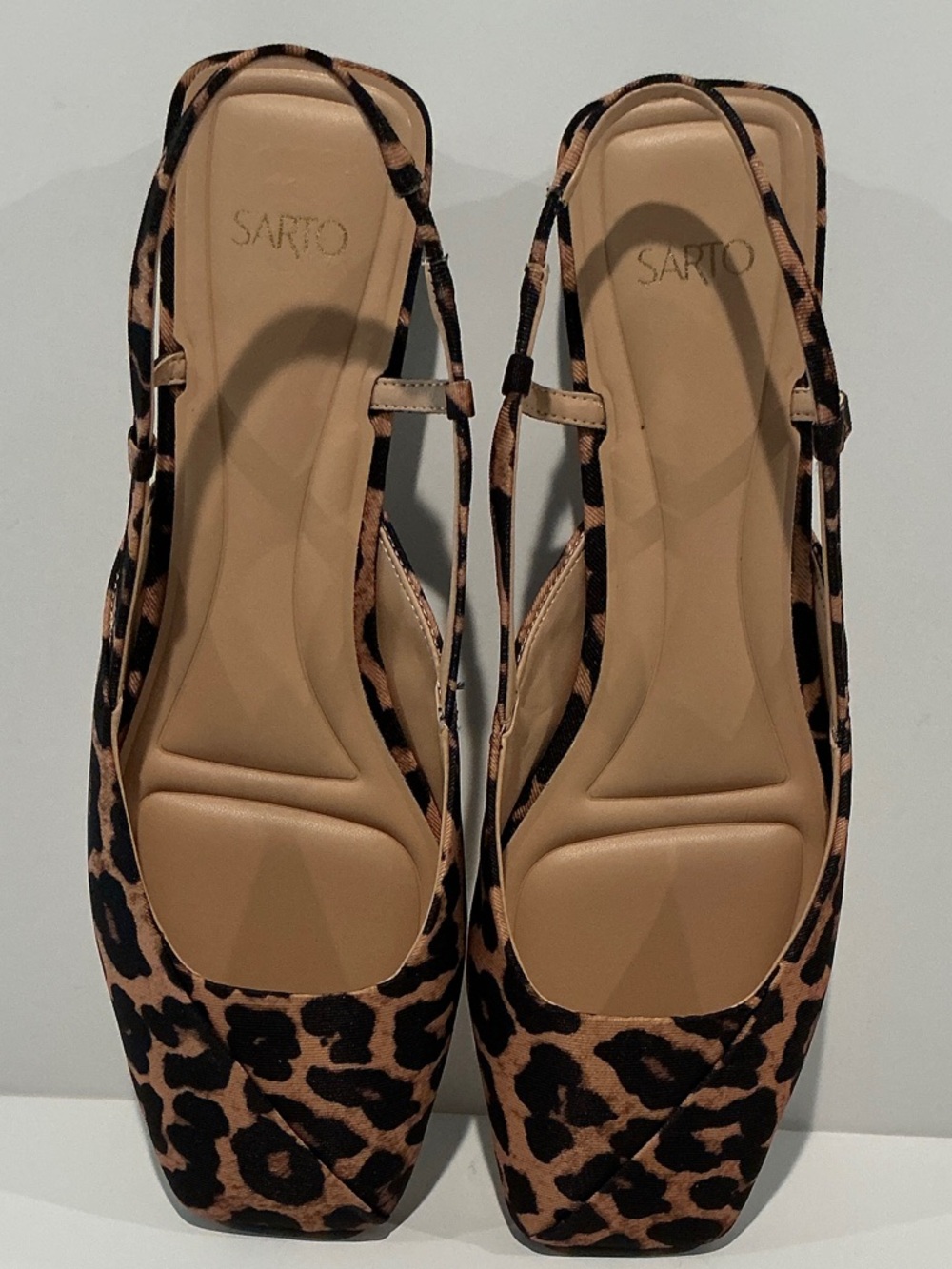Sarto Ballet Leopard Print Slingback Flats with wide Toe Box.